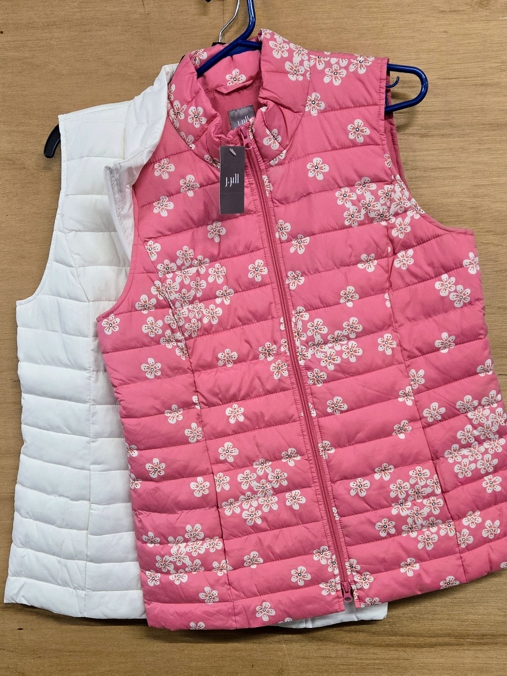 (2) J. Jill Pink Floral Quilted Reversible Vest And Ivory Color